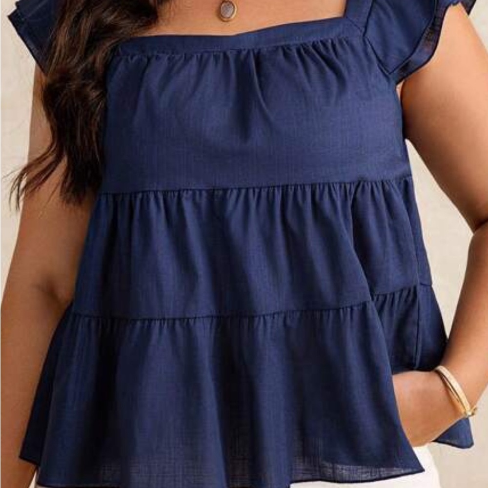SHEIN Navy Blue Tiered Ruffle Blouse